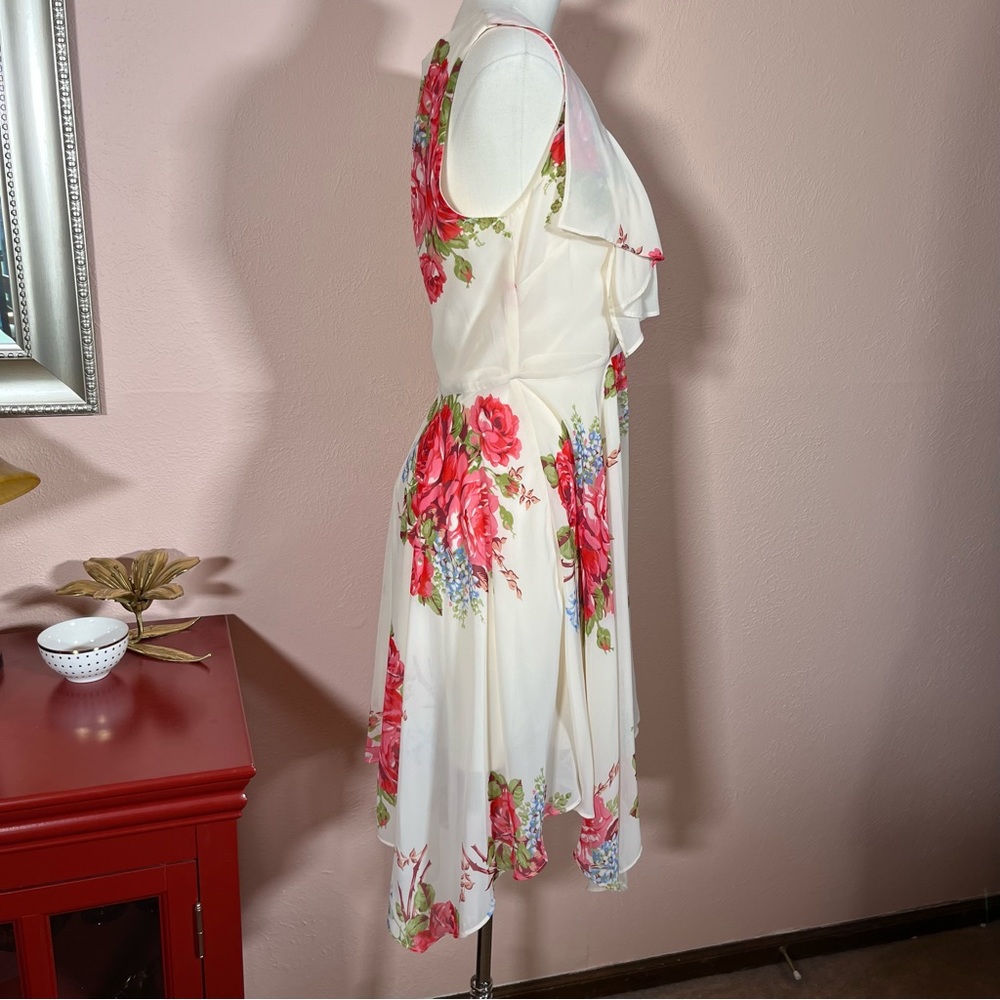 Vintage 90 Y2k Retro Betsey Johnson Cottagecore Floral ruffle Front Midi Dress - Picture 8 of 17